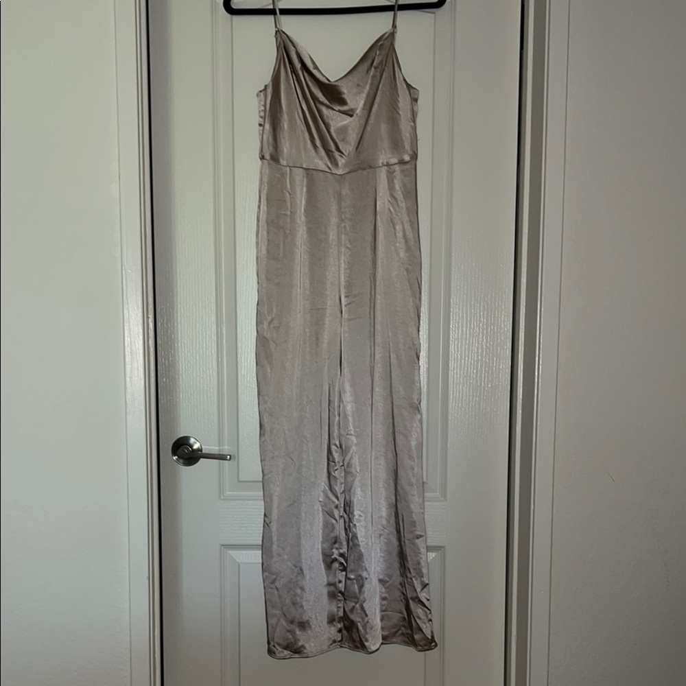 Elegant Champagne Satin Jump Suit